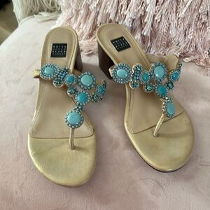 WHBM turquoise blue beaded sandals size 7.
